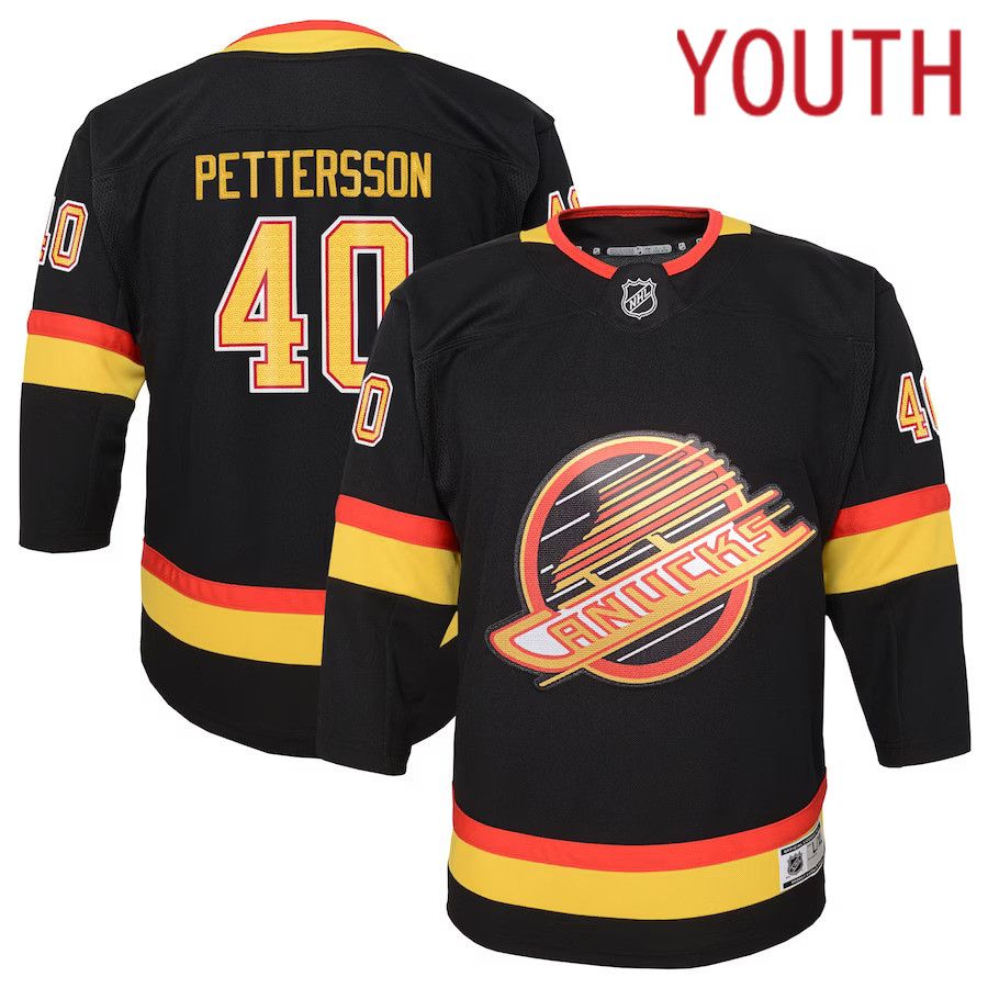 Youth Vancouver Canucks #40 Elias Pettersson Black Flying Skate Premier Player NHL Jersey->youth nhl jersey->Youth Jersey